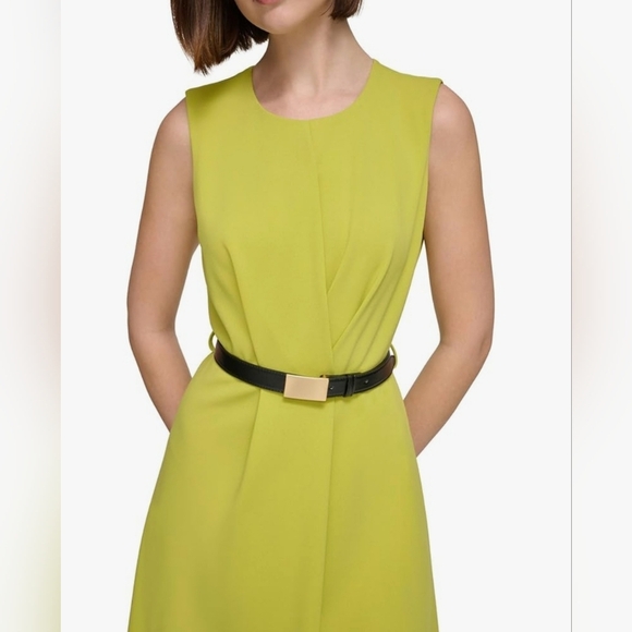 NWT Calvin Klein Sleeveless Scuba Cream Belted Midi Suit Dress Size 6